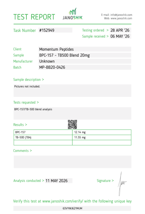 Momentum Peptides BPC/TB Blend Janoshik report