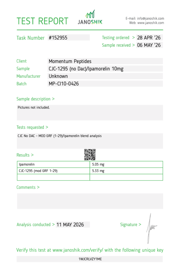 Janoshik MP CJC:IPA 10mg Momentum Peptides CJC/Ipamorelin Janoshik test May