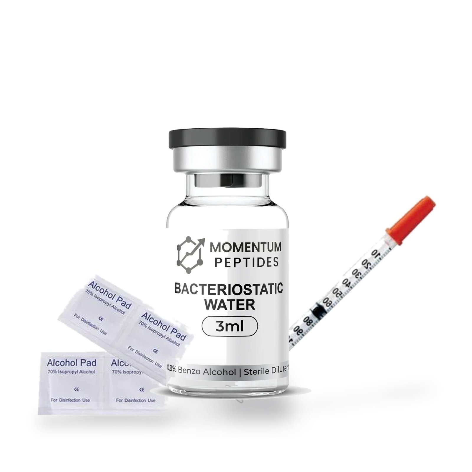 Reconstitution kit: bacteriostatic water vial, syringes and alcohol pads
